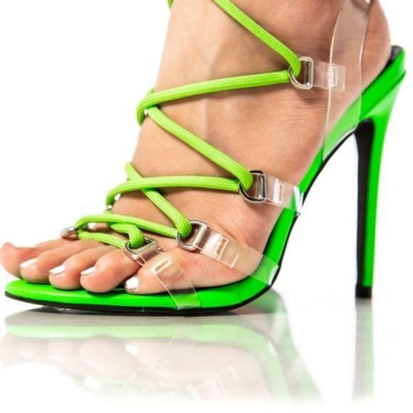 Lace Up Stiletto Heels in Neon - Picture 3 of 5